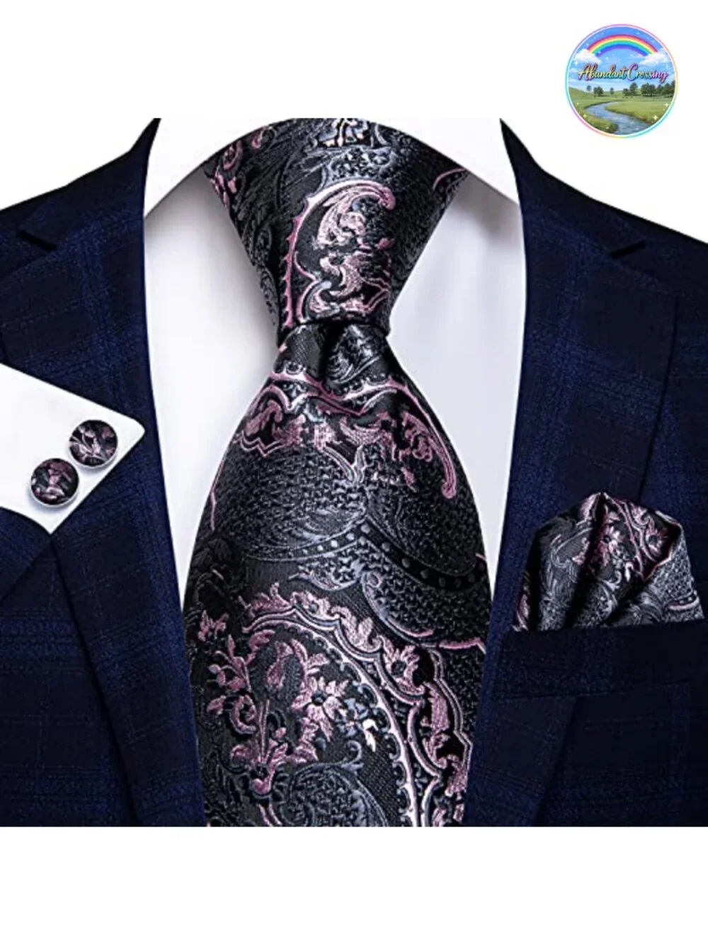 3pc Men's Tie Set Necktie Pocket Square Cufflinks Lapel Pin Silk Gift Box